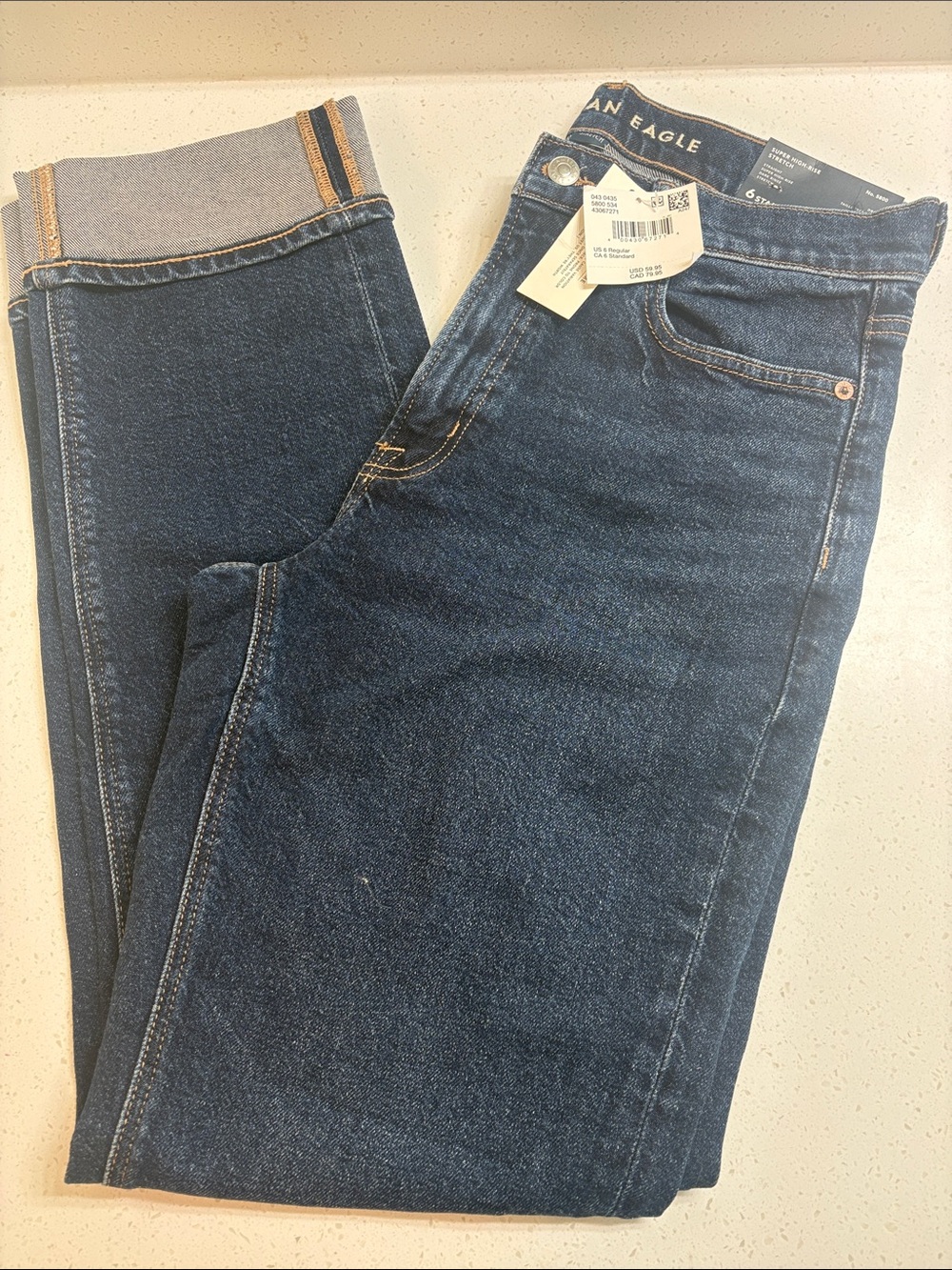 American Eagle Women's Super High-Rise Stretch Straight Dark Jeans Size 6/28W